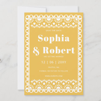 Mexican Fiesta Yellow Papel Picado Boho Wedding Save The Date