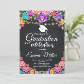 Mexican Floral Chalkboard Graduation Party Einladung (Stehend Vorderseite)