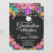 Mexican Floral Chalkboard Graduation Party Einladung (Vorne/Hinten)