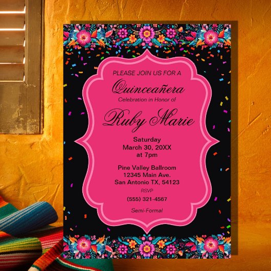 Mexican Floral Fiesta Quinceañera Invitation Einladung