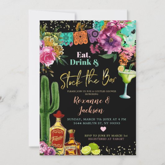 Mexican Floral Let's Fiesta Couples Shower Invitat Einladung (Vorderseite)
