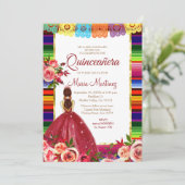 Mexican Floral Quinceañera Invitation Einladung (Stehend Vorderseite)