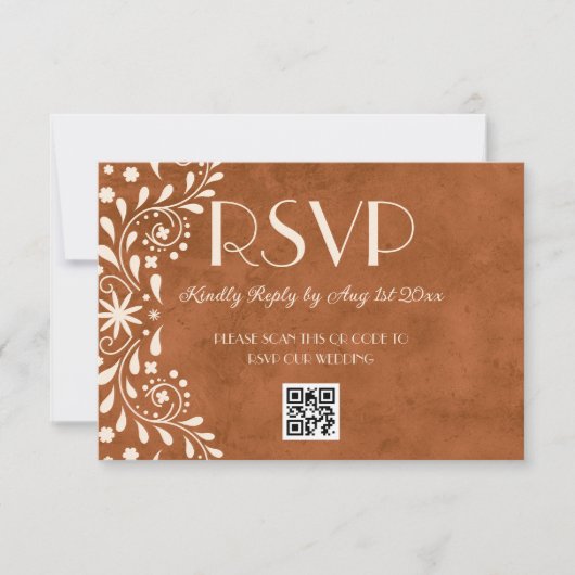 Mexican Floral Wedding QR code RSVP Karte (Vorderseite)