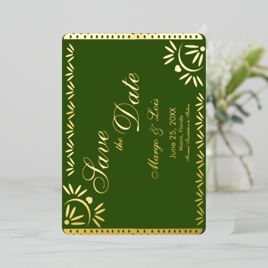 Mexican Florals Save the Date gepresste Foil Invi Folieneinladung (Stehend vorne)