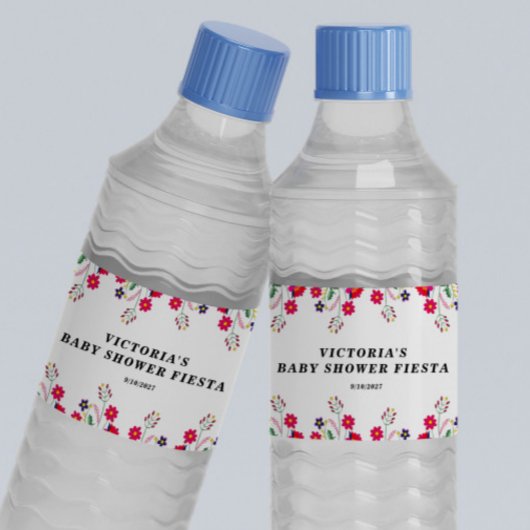 Mexican Flowers Baby Shower Fiesta Wasserflaschenetikett