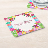 Mexican Folk Art Floral Baby Shower Coasters Rechteckiger Pappuntersetzer (angewinkelt)