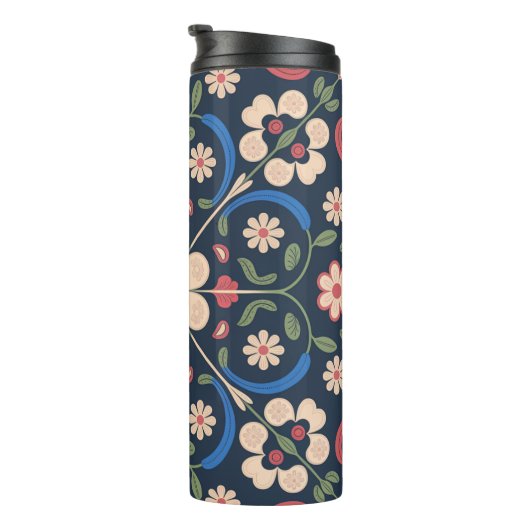 Mexican Folk Art Floral Pattern Thermosbecher (Nach rechts gedreht)