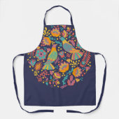 Mexican Folk Art of Birds and Flowers Blue Schürze (Vorderseite)