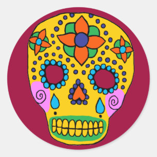 Mexican Folk Art Sugar Skull Runder Aufkleber