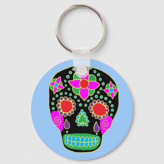 Mexican Folk Art Sugar Skull Schlüsselanhänger (Vorderseite)