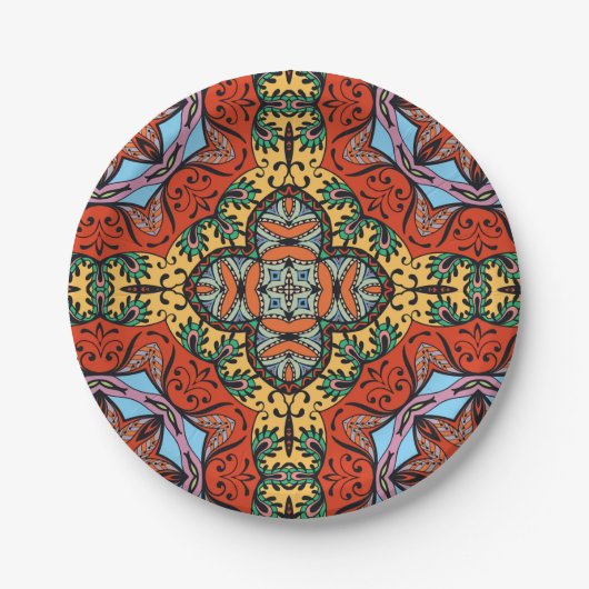 Mexican folk ethnic colorful seamless pattern pappteller (Vorderseite)