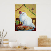 Mexican Folk Inspired White Cat Wall Art Poster (Küche)