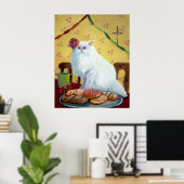 Mexican Folk Inspired White Cat Wall Art Poster (Heimbüro)