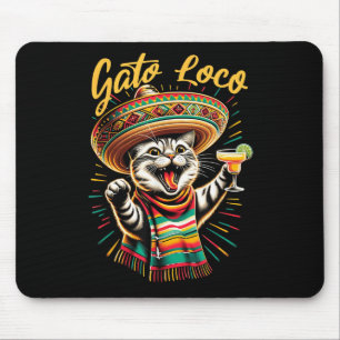 Mexican Gato Loco Sombrero Cat Cinco De Mayo Funny Mousepad