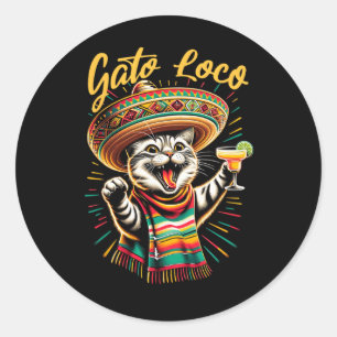 Mexican Gato Loco Sombrero Cat Cinco De Mayo Funny Runder Aufkleber