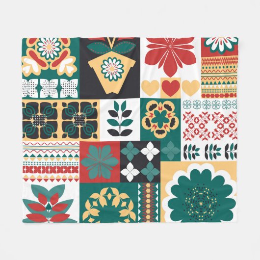 Mexican Geometric: Rot grünes Ornament. Fleecedecke (Vorderseite (Horizontal))