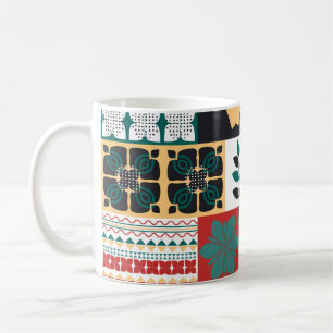 Mexican Geometric: Rot grünes Ornament. Kaffeetasse