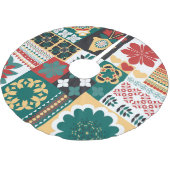 Mexican Geometric: Rot grünes Ornament. Polyester Weihnachtsbaumdecke (Schrägansicht)