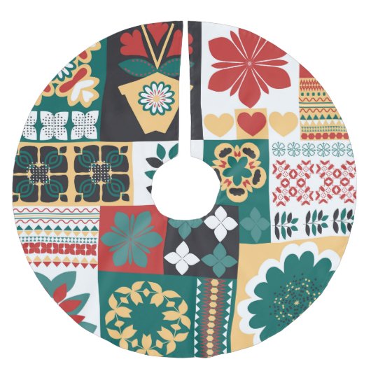 Mexican Geometric: Rot grünes Ornament. Polyester Weihnachtsbaumdecke (Vorderseite)