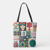 Mexican Geometric: Rot grünes Ornament. Tasche (Rückseite)