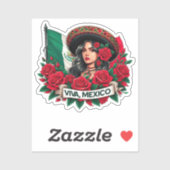 Mexican Girl Viva mexico Flag Art Illustration Aufkleber (Blatt)