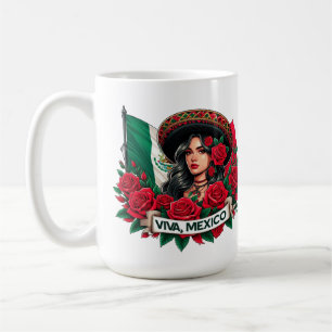 Mexican Girl Viva mexico Flag Art Illustration Kaffeetasse