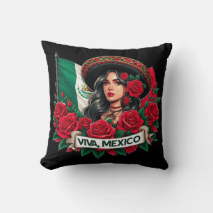 Mexican Girl Viva mexico Flag Art Illustration Kissen