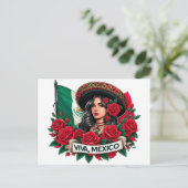 Mexican Girl Viva mexico Flag Art Illustration Postkarte (Stehend Vorderseite)