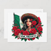Mexican Girl Viva mexico Flag Art Illustration Postkarte (Vorne/Hinten)