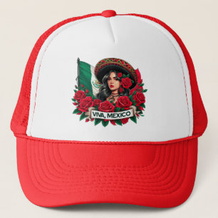Mexican Girl Viva mexico Flag Art Illustration Truckerkappe