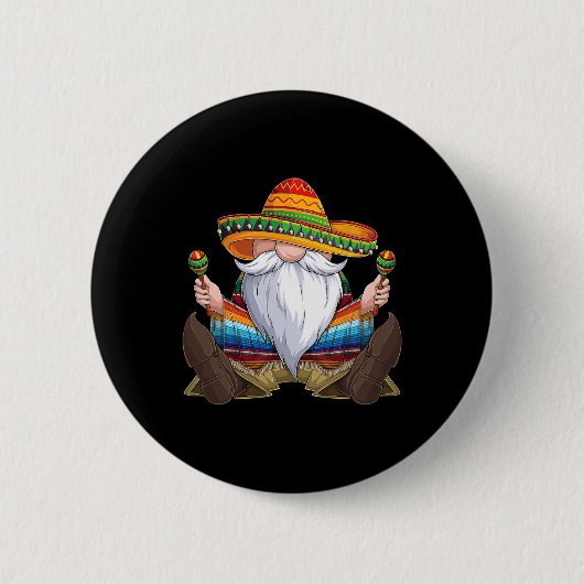 Mexican Gnome Cinco De Mayo Serape Poncho Men Wome Button (Vorderseite)