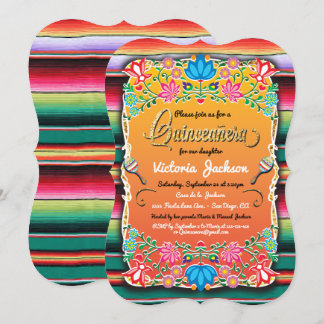 Mexican Gold Fiesta Quinceañera Invisions Einladung
