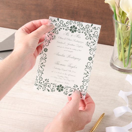 Mexican Green Talavera Wedding Pergament Einladungen (Handgehalten)