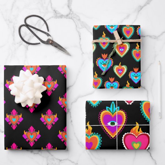 Mexican Heart Party Black Geschenkpapier Set (Vorderseite)