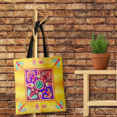 Mexican Huichol Golden & Lila Art Patterns Tasche