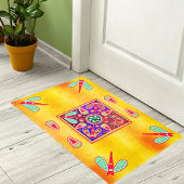 Mexican Huichol Golden & Lila Art Patterns Trink Fußmatte