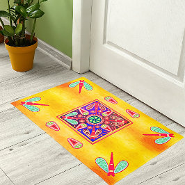 Mexican Huichol Golden & Lila Art Patterns Trink Fußmatte