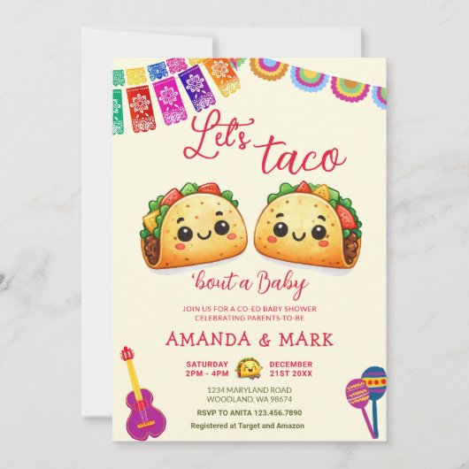 Mexican Let's Taco Bout a Baby Fiesta Baby Shower Einladung (Vorderseite)