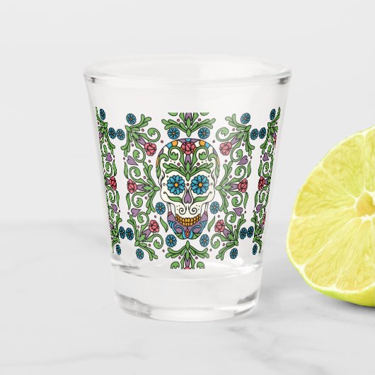 Mexican Mariposa Sugar Skull Schnapsglas (Vorderseite)
