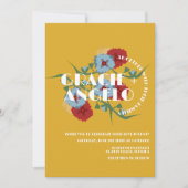 Mexican Mustard Blue Florals Wedding Einladung (Vorderseite)