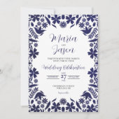 Mexican Navy Blue Floral Classic Aesthetic Wedding Einladung (Vorderseite)