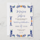 Mexican Navy Blue Minimalist Floral Classy Wedding Einladung (Vorderseite)
