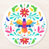 Mexican Otomi Bird Design Runder Pappuntersetzer (Vorderseite)