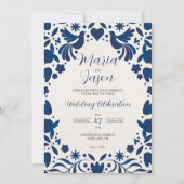 Mexican Otomi Blue Floral Elegante Fiesta Wedding Einladung (Vorderseite)