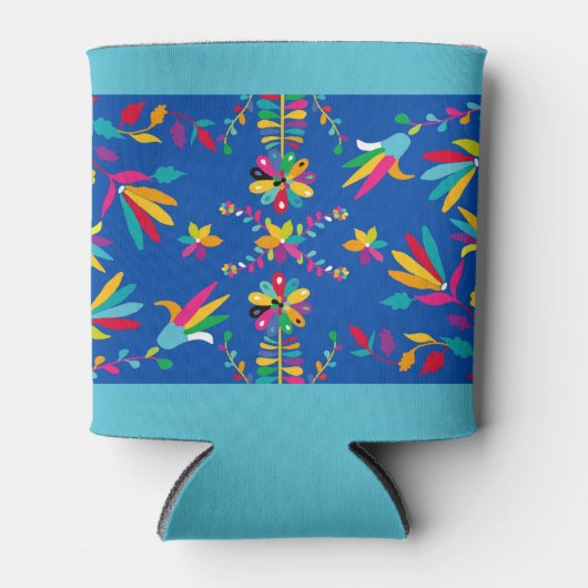Mexican Otomi Design in Blues - Can Cooler Dosenkühler (Vorderseite)