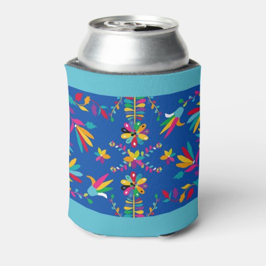 Mexican Otomi Design in Blues - Can Cooler Dosenkühler (Kanne Rückseite)