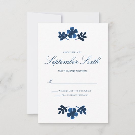 Mexican Otomi Wedding RSVP Card - Navy Blue Einladung (Vorderseite)