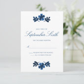 Mexican Otomi Wedding RSVP Card - Navy Blue Einladung (Stehend Vorderseite)