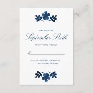 Mexican Otomi Wedding RSVP Card - Navy Blue Einladung
