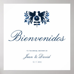 Mexican Otomi Welcome Poster - Navy